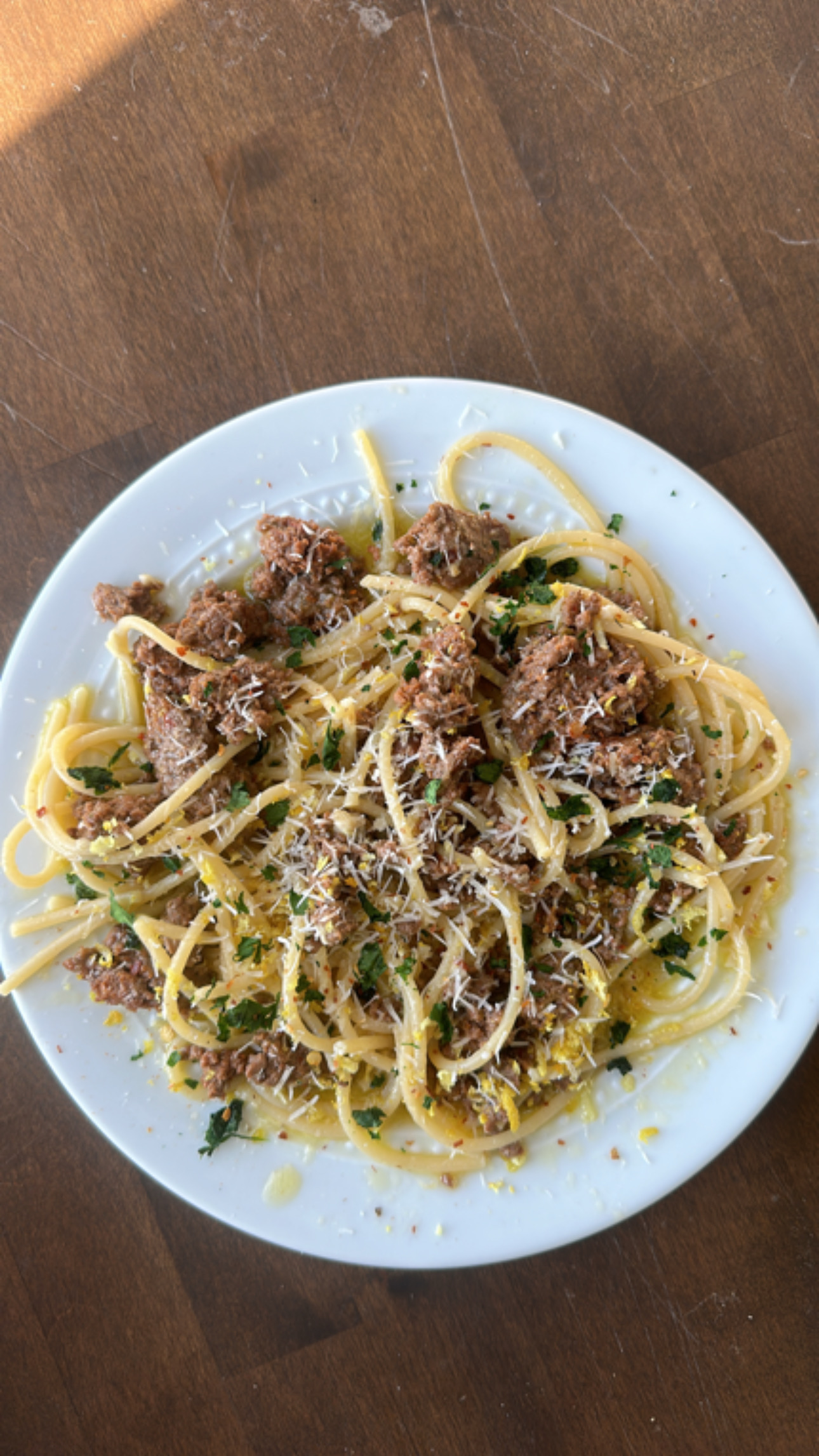 Giada’s Lemon Spaghetti with Venison Italian Sausage