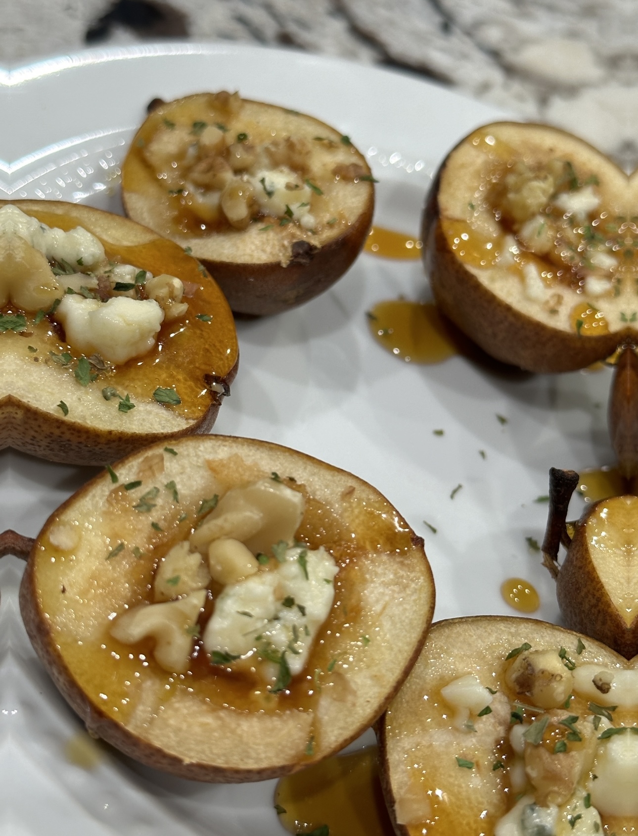 Hot Honey, Blue Cheese, and Walnut Pears